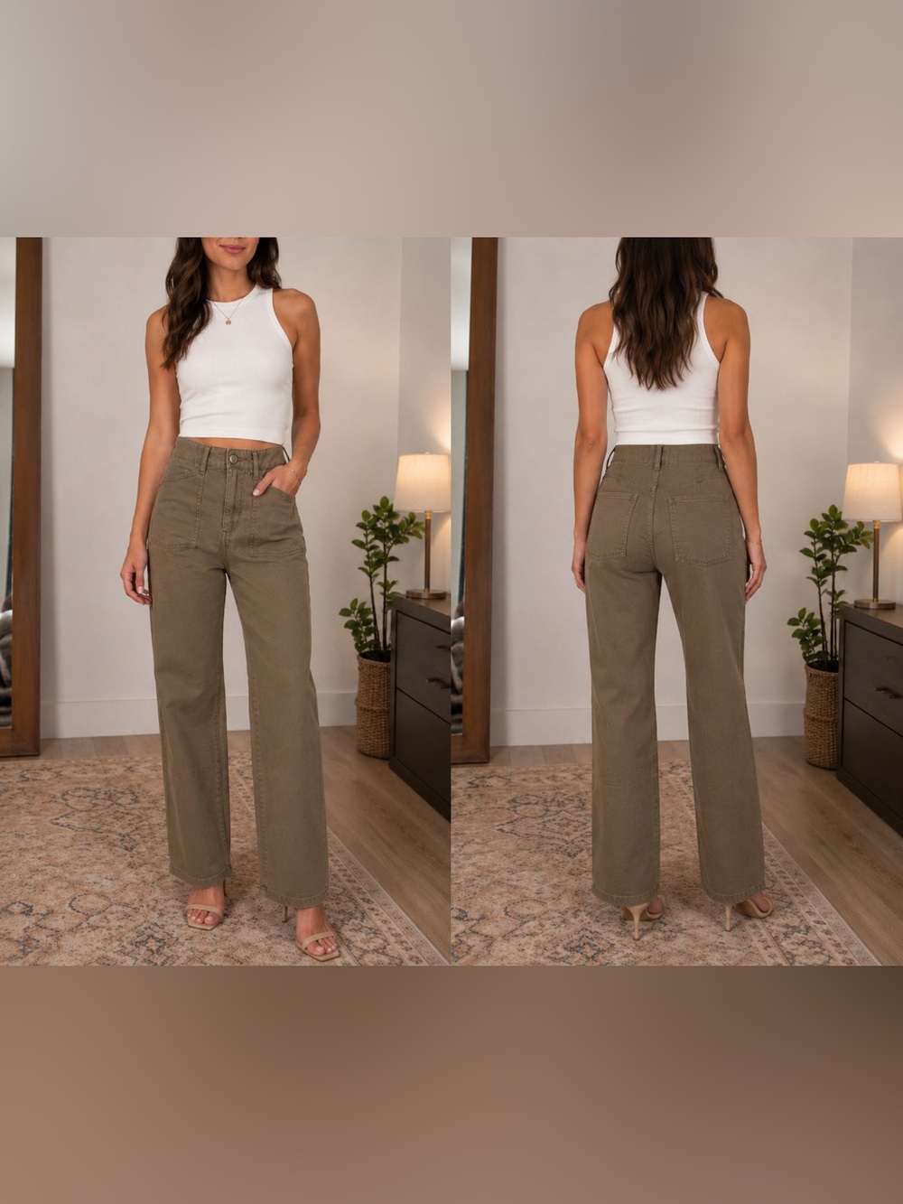 High-Rise Wide Leg / Straight Leg Olive Utility Pants
